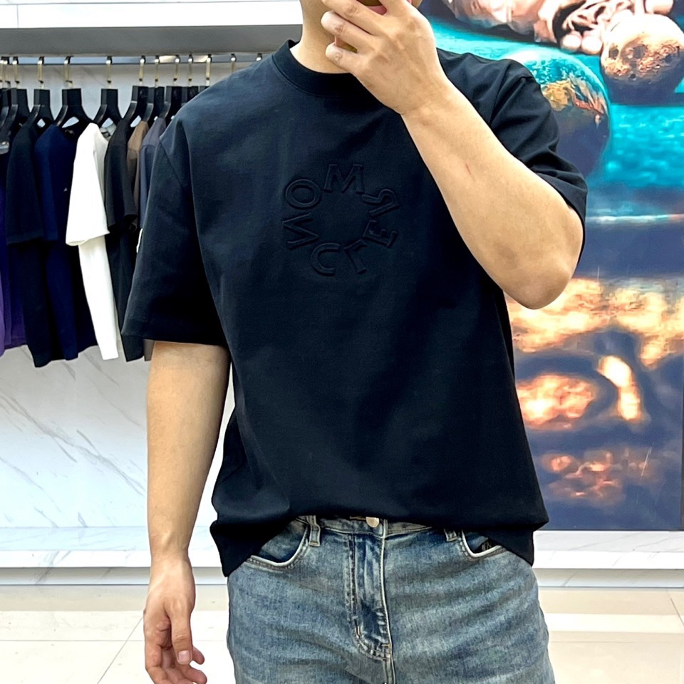 カジュアル クルーネック 半袖Tシャツ モンクレール Tシャツ コピー コットン ブラック-1