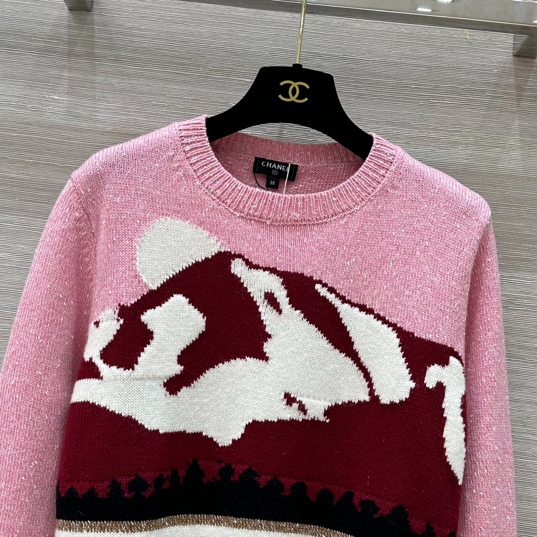 カジュアル おしゃれ カシミヤ ニット シャネル セーター コピー ピンク-0