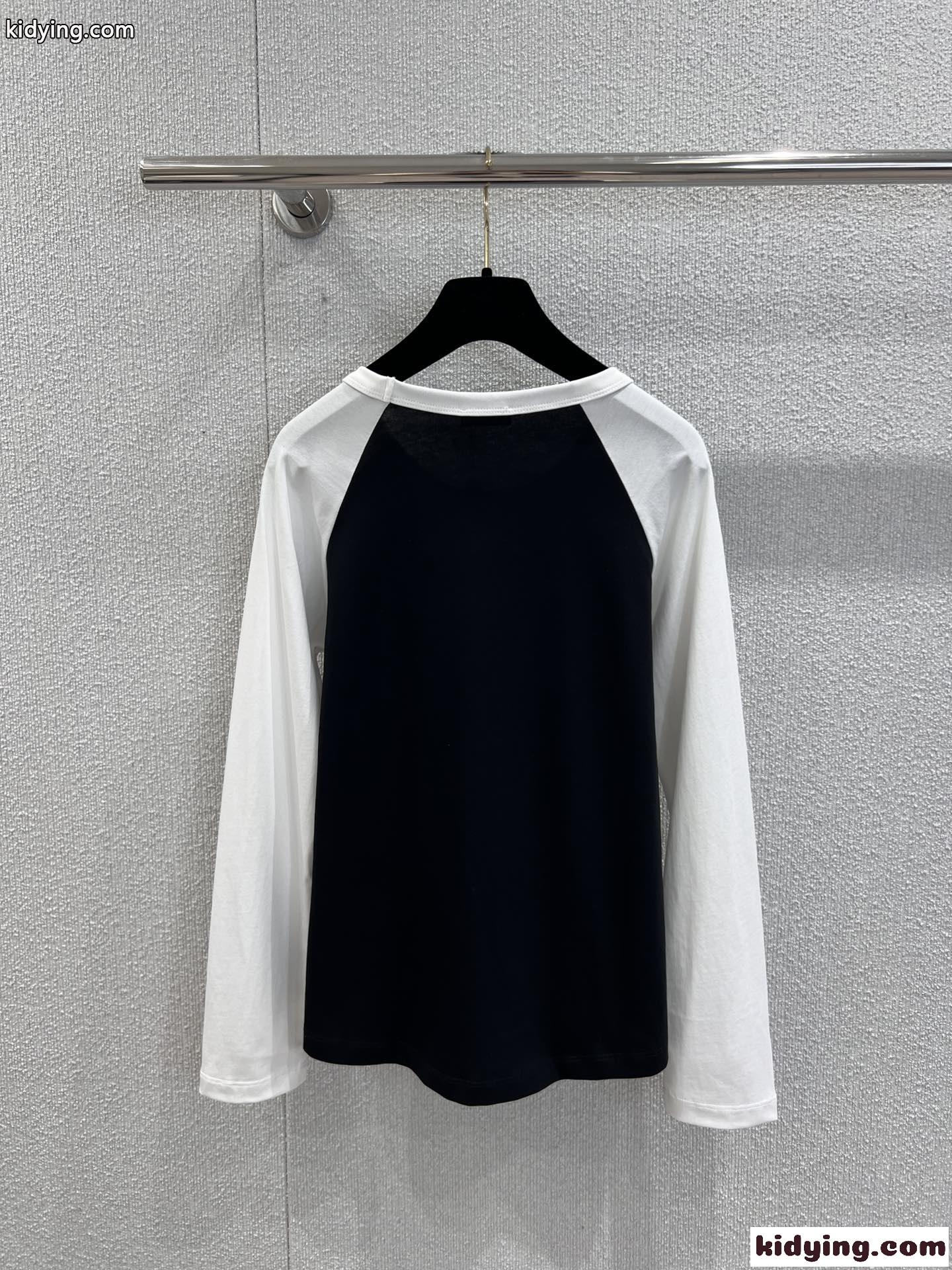 配色ラグランスリーブ コットン 長袖Tシャツ シャネル Tシャツ 偽物 トップス ブラック-2