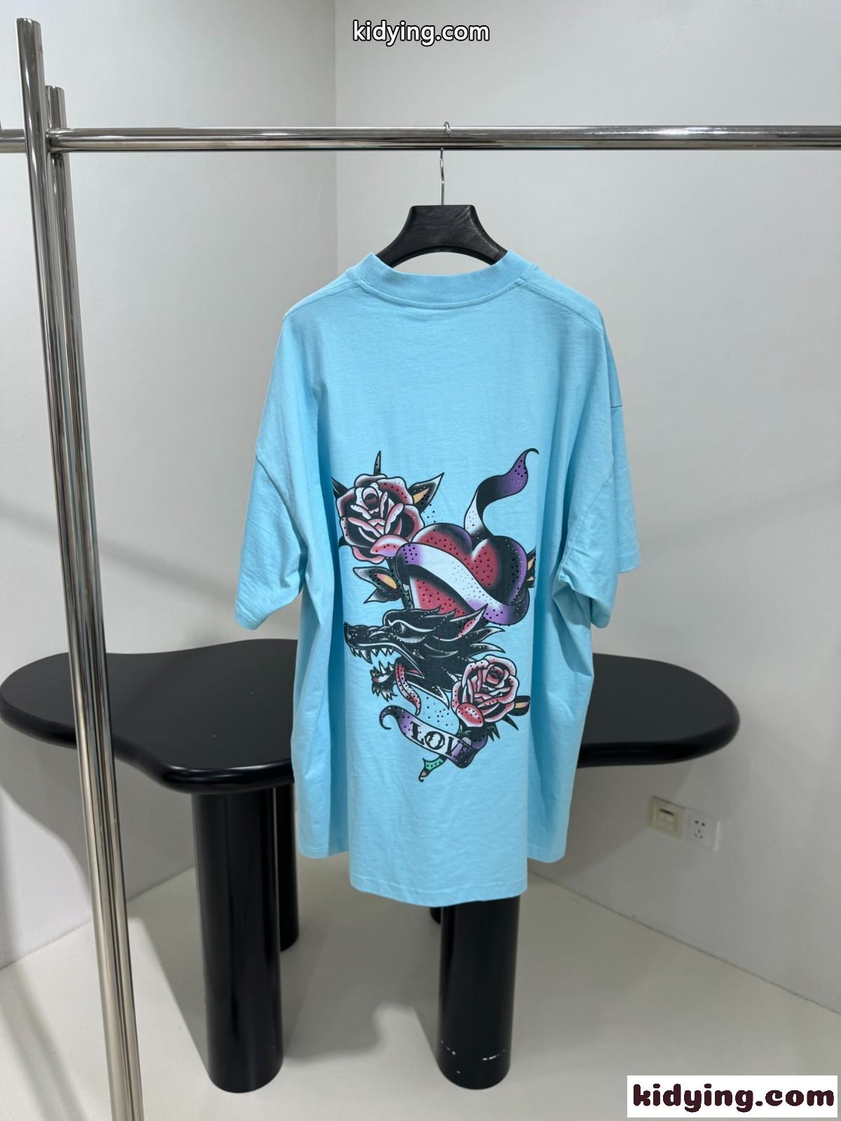 オーバーサイズ バレンシアガ TACKY TATTOO Tシャツ コピー ライトブルー-1
