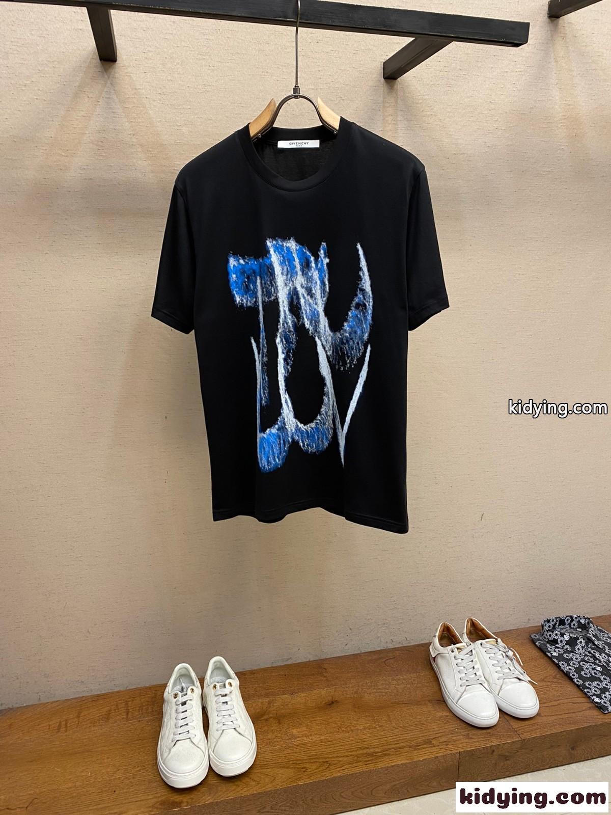 Love プリント クルーネック コットン 半袖Tシャツ ジバンシィ Tシャツ 偽物 ブラック-0