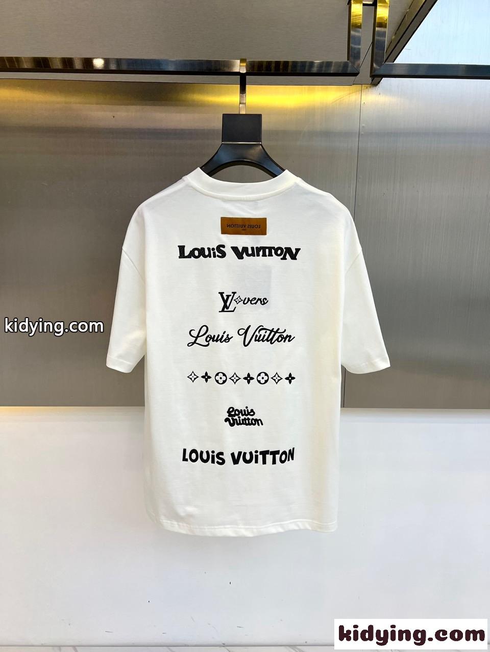 カジュアル ロゴ コットン 半袖Tシャツ ルイ・ヴィトン Tシャツ コピー ホワイト-4