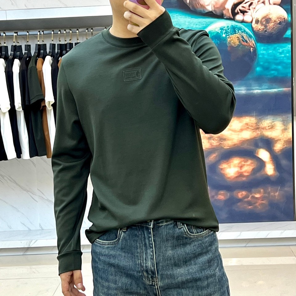シンプル ストレッチ クルーネック 長袖Tシャツ フェンディ Tシャツ コピー グリーン-1