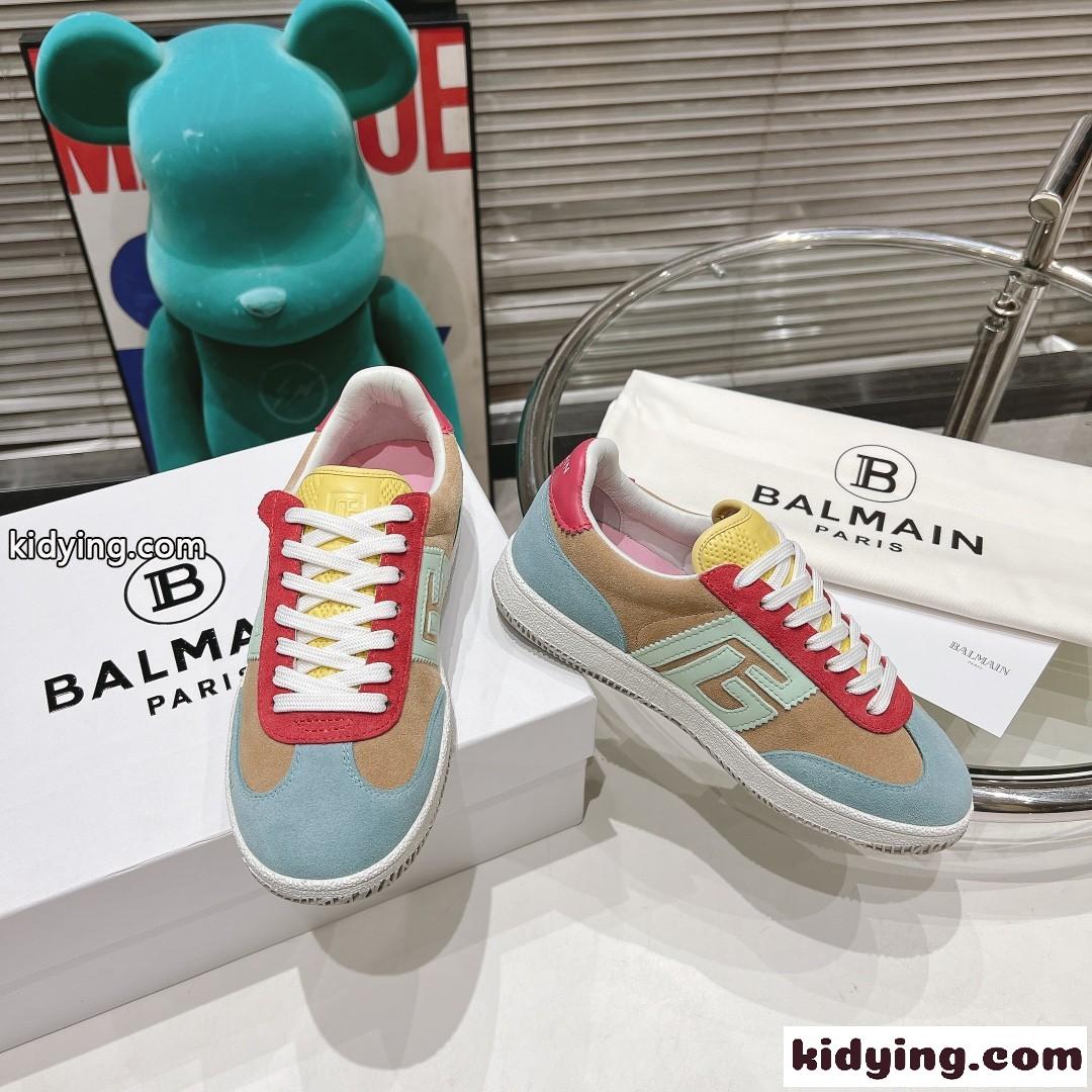 Balmain Swan レザー&スエード スニーカー バルマン スニーカー スーパーコピー-0