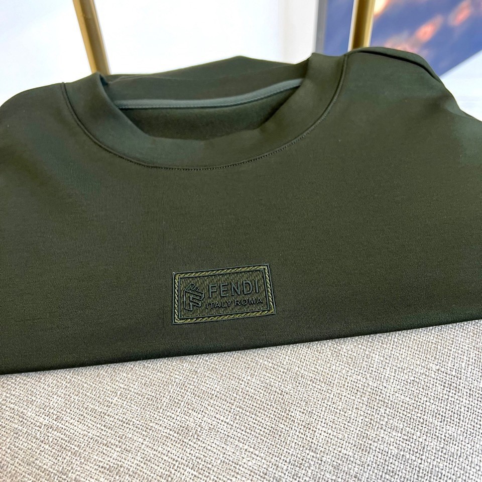 シンプル ストレッチ クルーネック 長袖Tシャツ フェンディ Tシャツ コピー グリーン-2