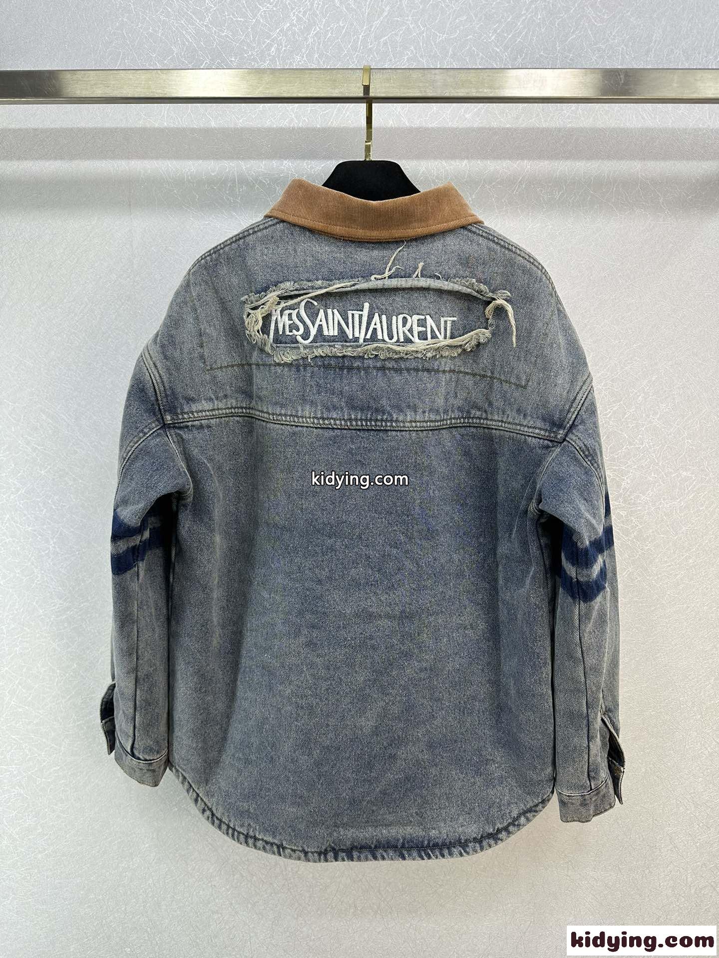 カジュアル ロゴ刺繍 イヴ・サンローラン ジャケット コピー デニムジャケット-0