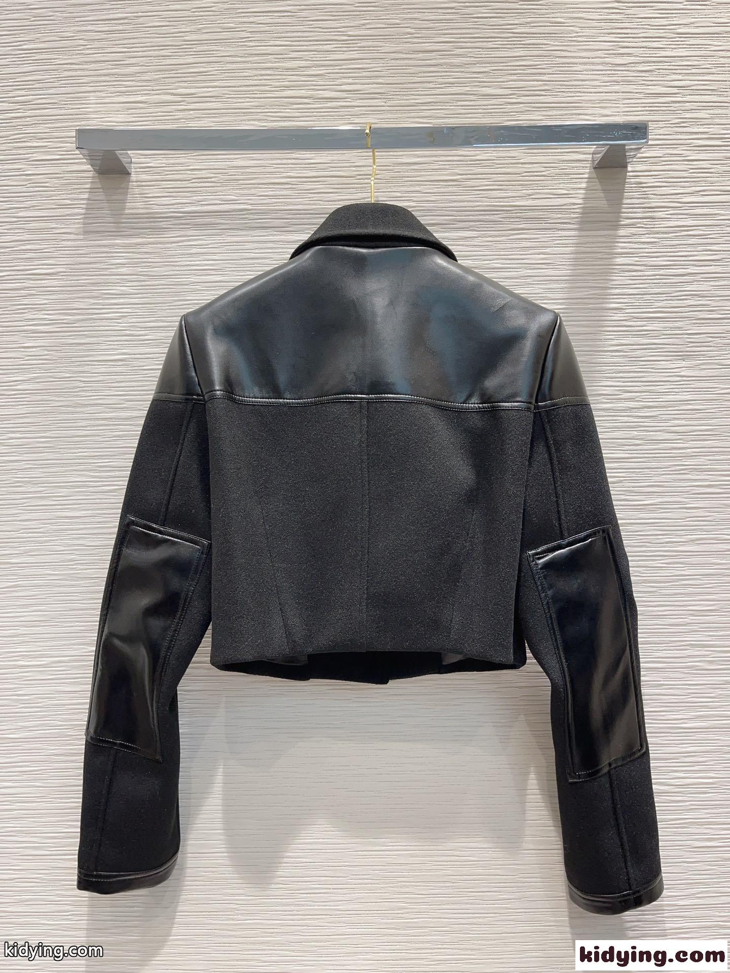 23秋冬新作 上品 おしゃれ ウールxレザー コート プラダ ジャケット コピー レディース-3