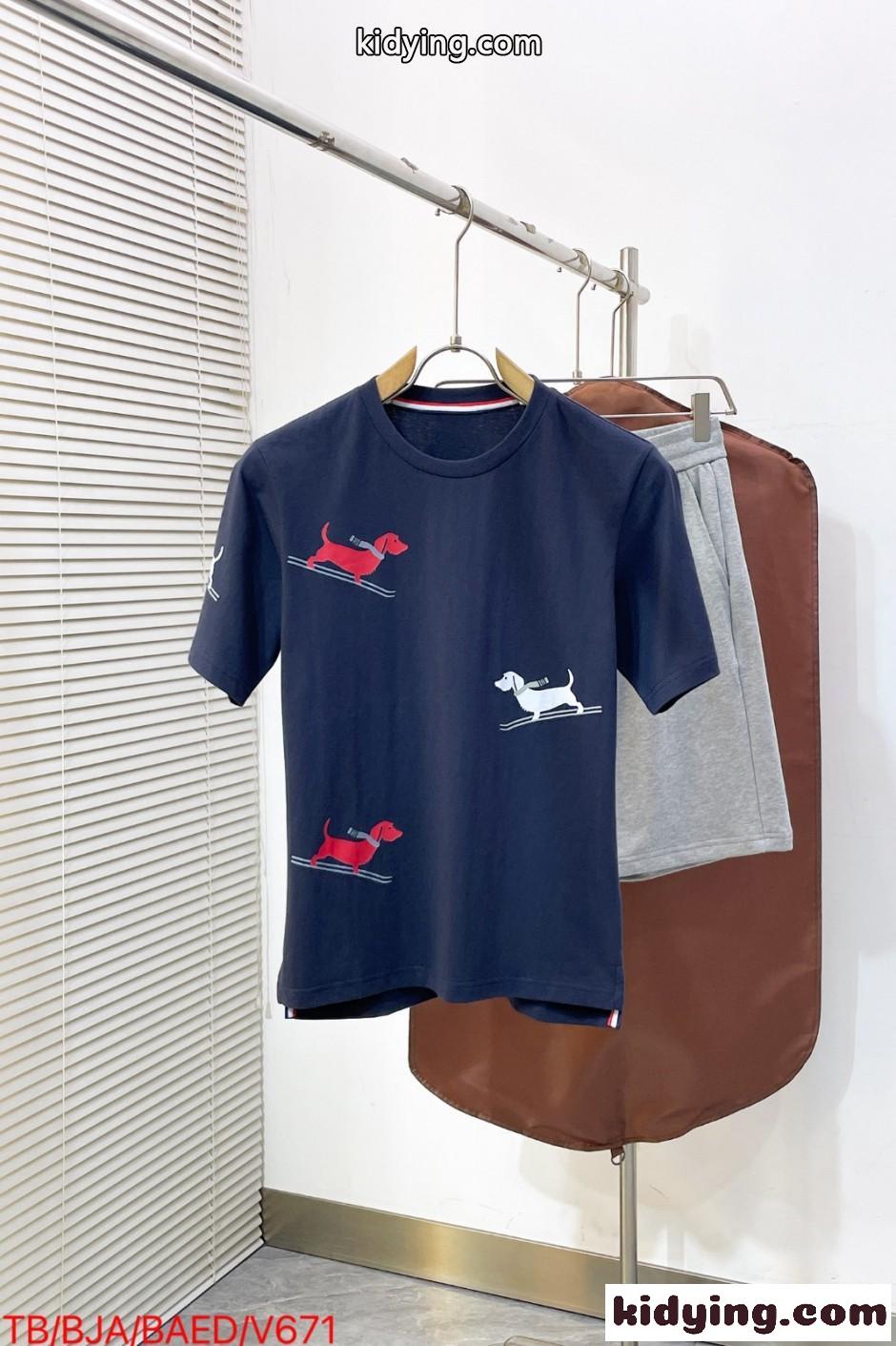 ヘクターモチーフ コットン クルーネックTシャツ トムブラウン Tシャツ コピー ネイビー-2