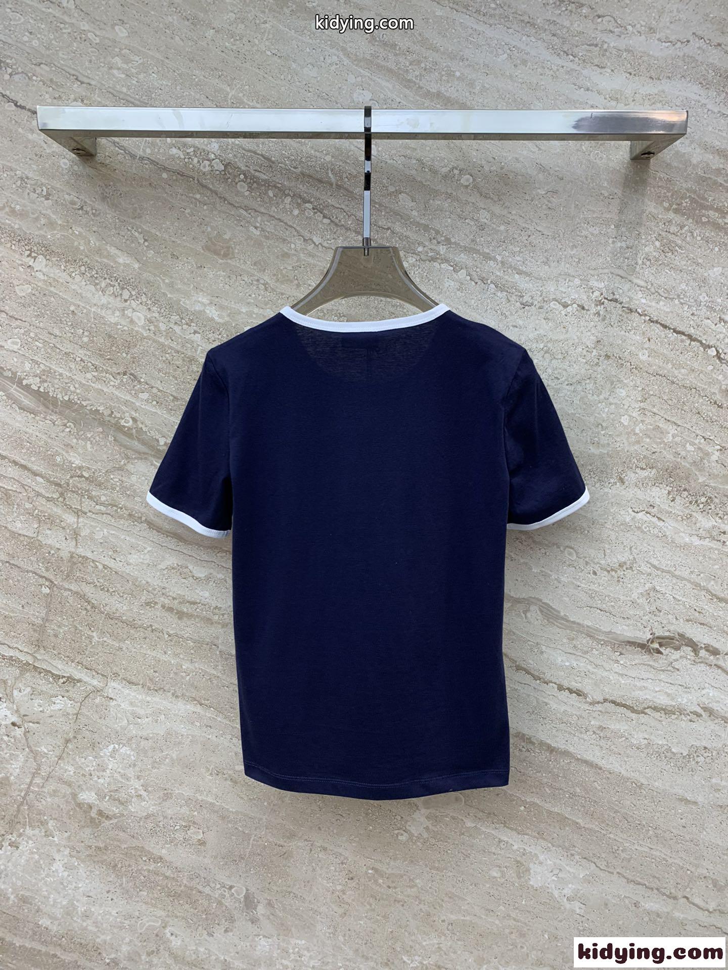 人気 定番 ロゴ クルーネック 半袖Tシャツ セリーヌ Tシャツ コピー ネイビー-2
