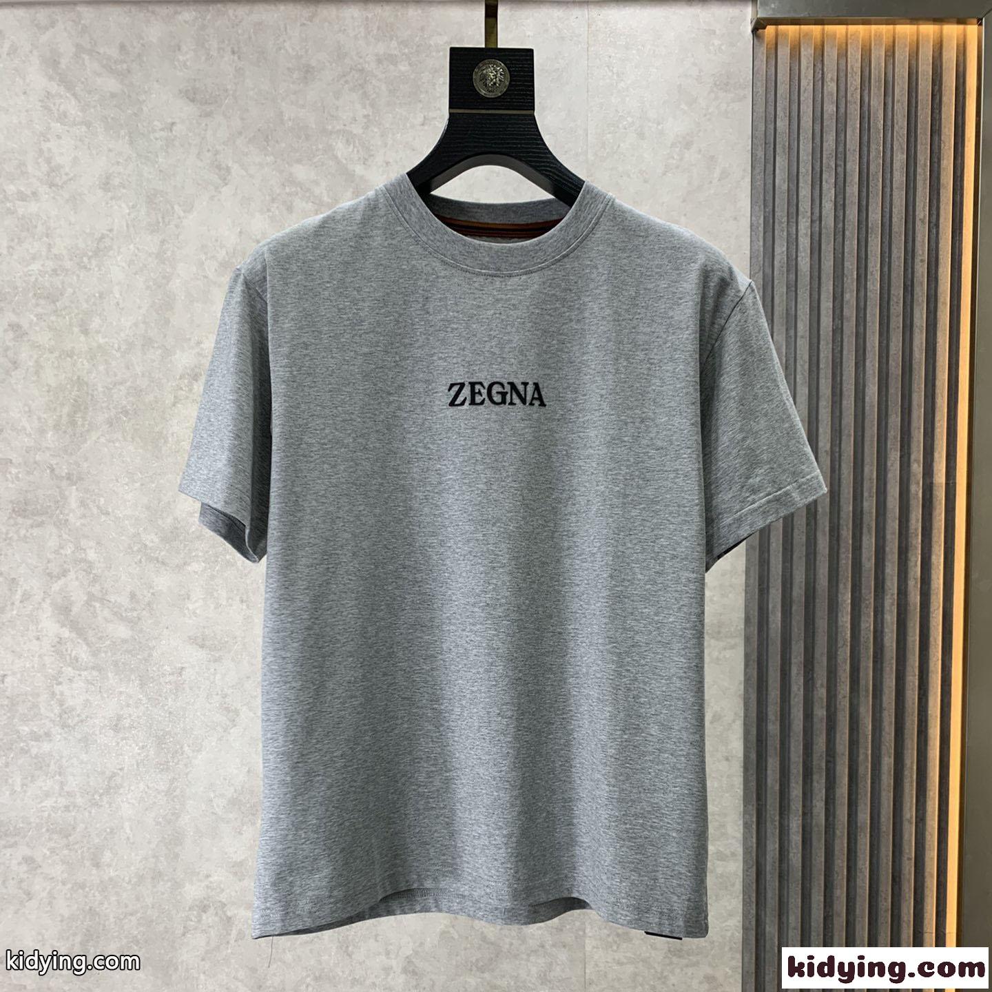 ベーシック シンプル ロゴ クルーネック 半袖Tシャツ エルメネジルド・ゼニア Tシャツ コピー グレー-0