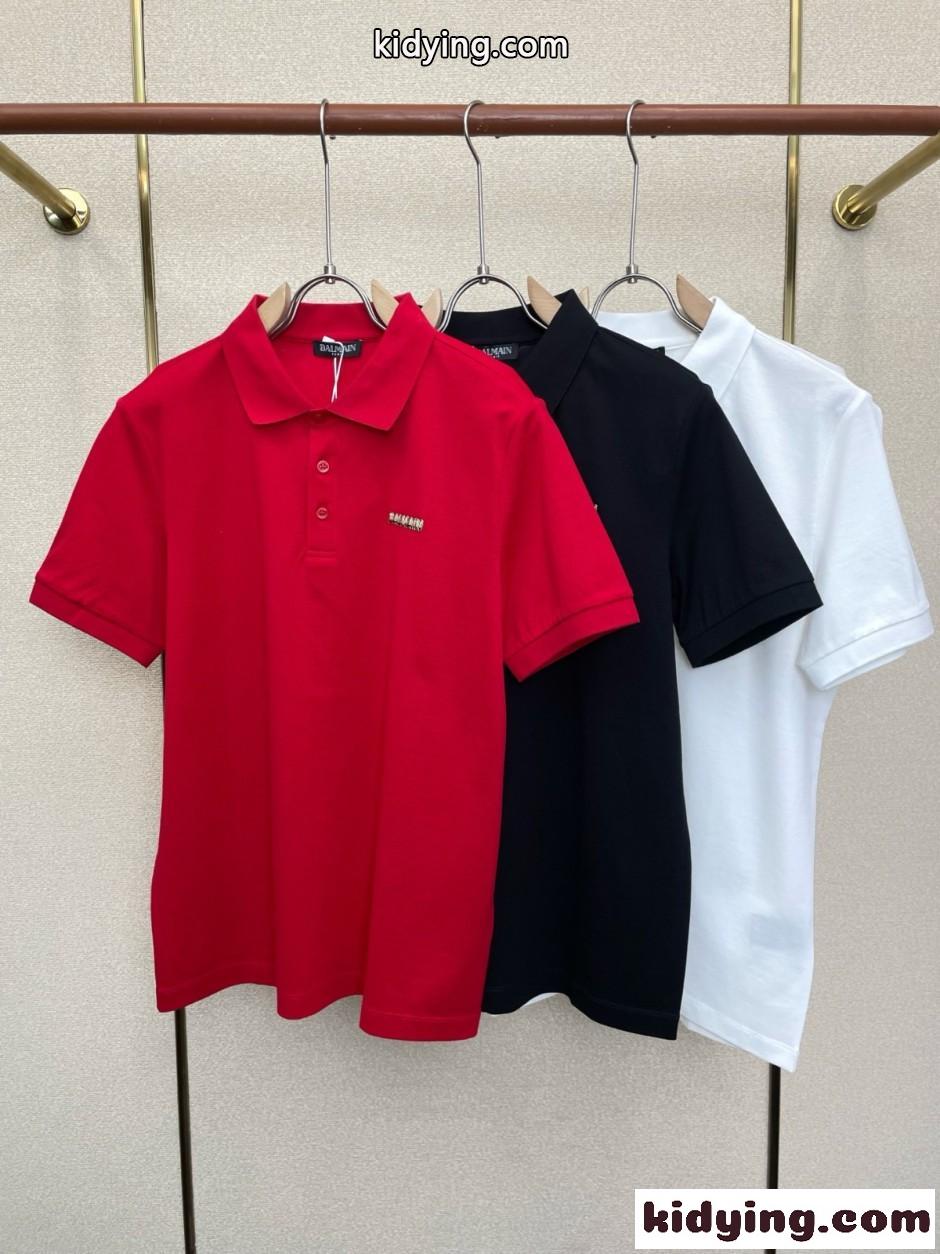 シンプル 洗練された ポロシャツ バルマン Tシャツ 偽物 半袖トップス-1