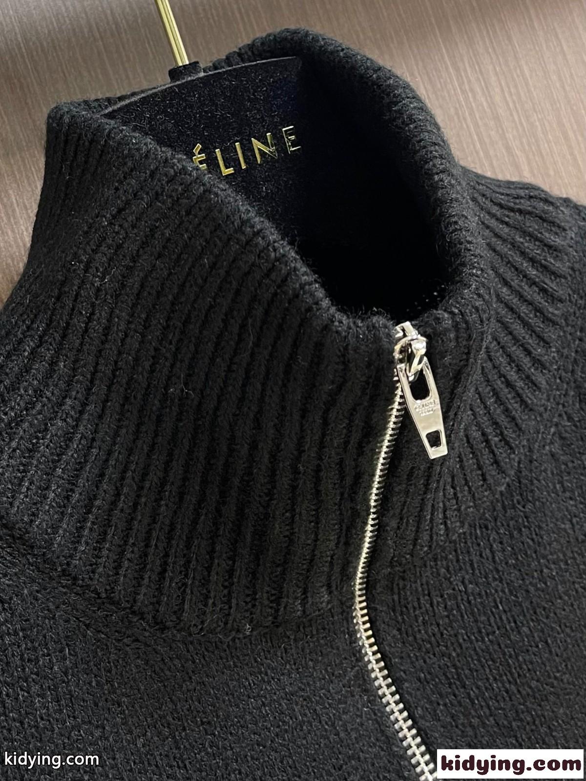 トリオンフ刺繍 セリーヌ セーター コピー ハーフジップ ニット ブラック-3