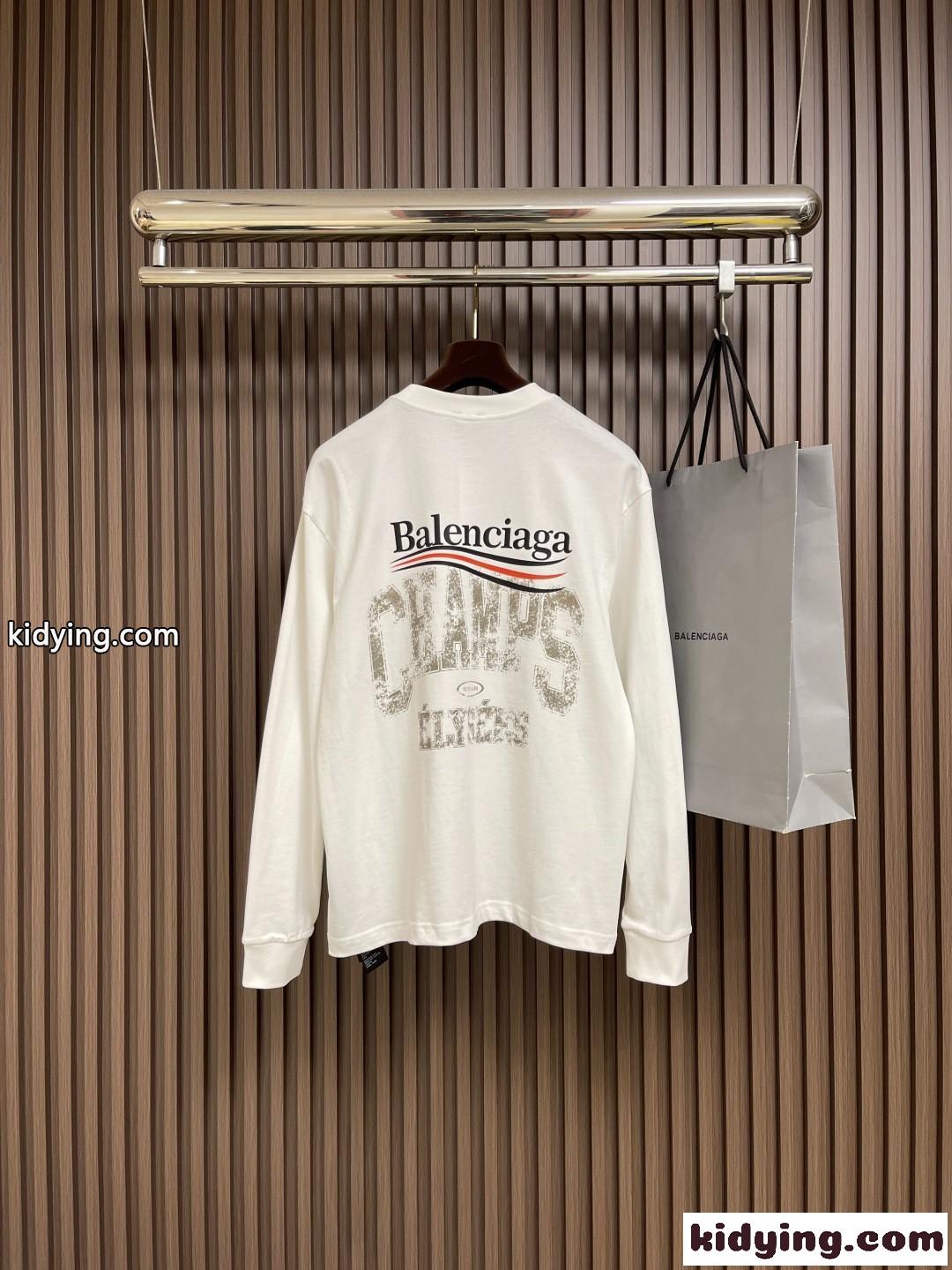 スタイリッシュ ロゴプリント 長袖Tシャツ バレンシアガ Tシャツ 偽物 コットン ホワイト-1