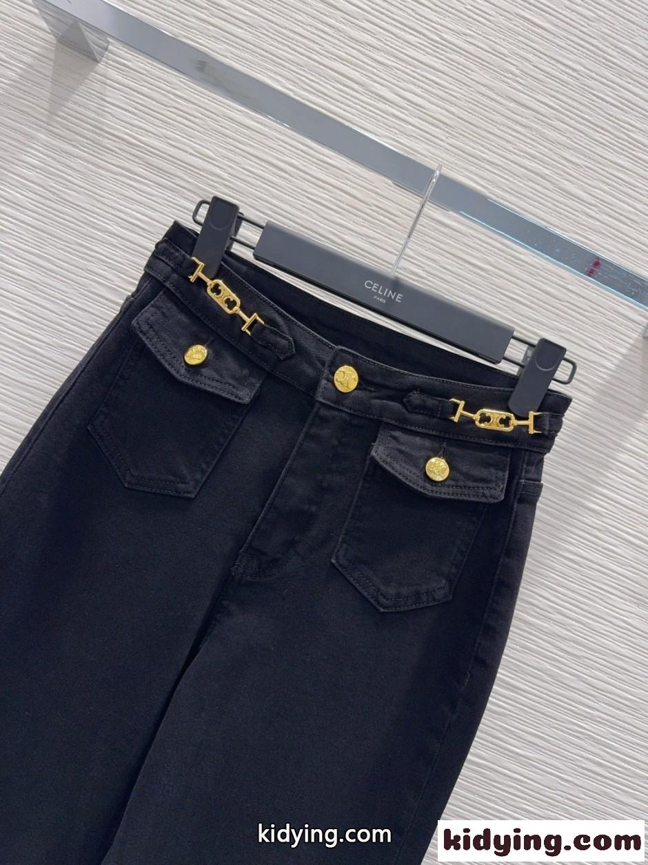 フェンミン エレガント フレアデニムパンツ セリーヌ ジーンズ 偽物 ブラック-1
