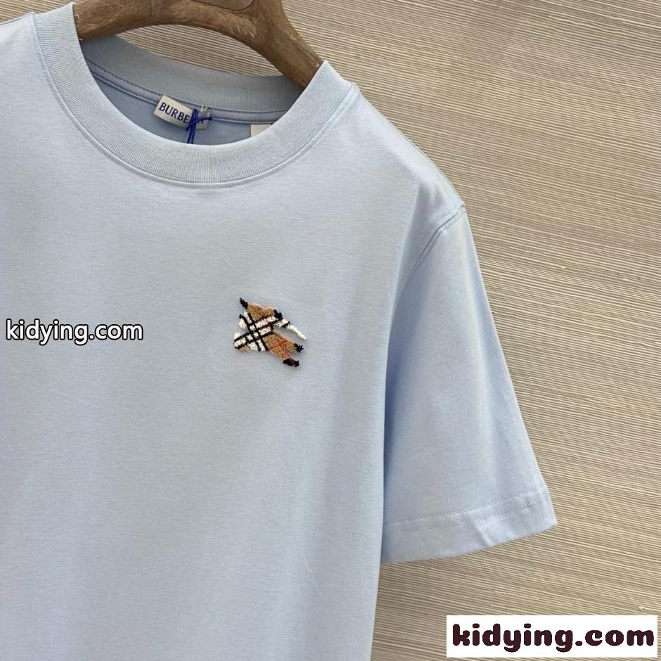 ナイトチェック コットンTシャツ バーバリー Tシャツ 偽物 ライトブルー-1