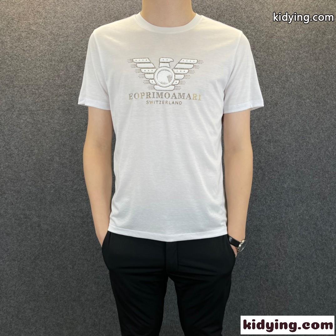 ロゴ ラインストーン カジュアル 着心地いい クルーネック 夏 定番 人気 おすすめ メンズ 半袖 トップス アルマーニ tシャツ コピー-0