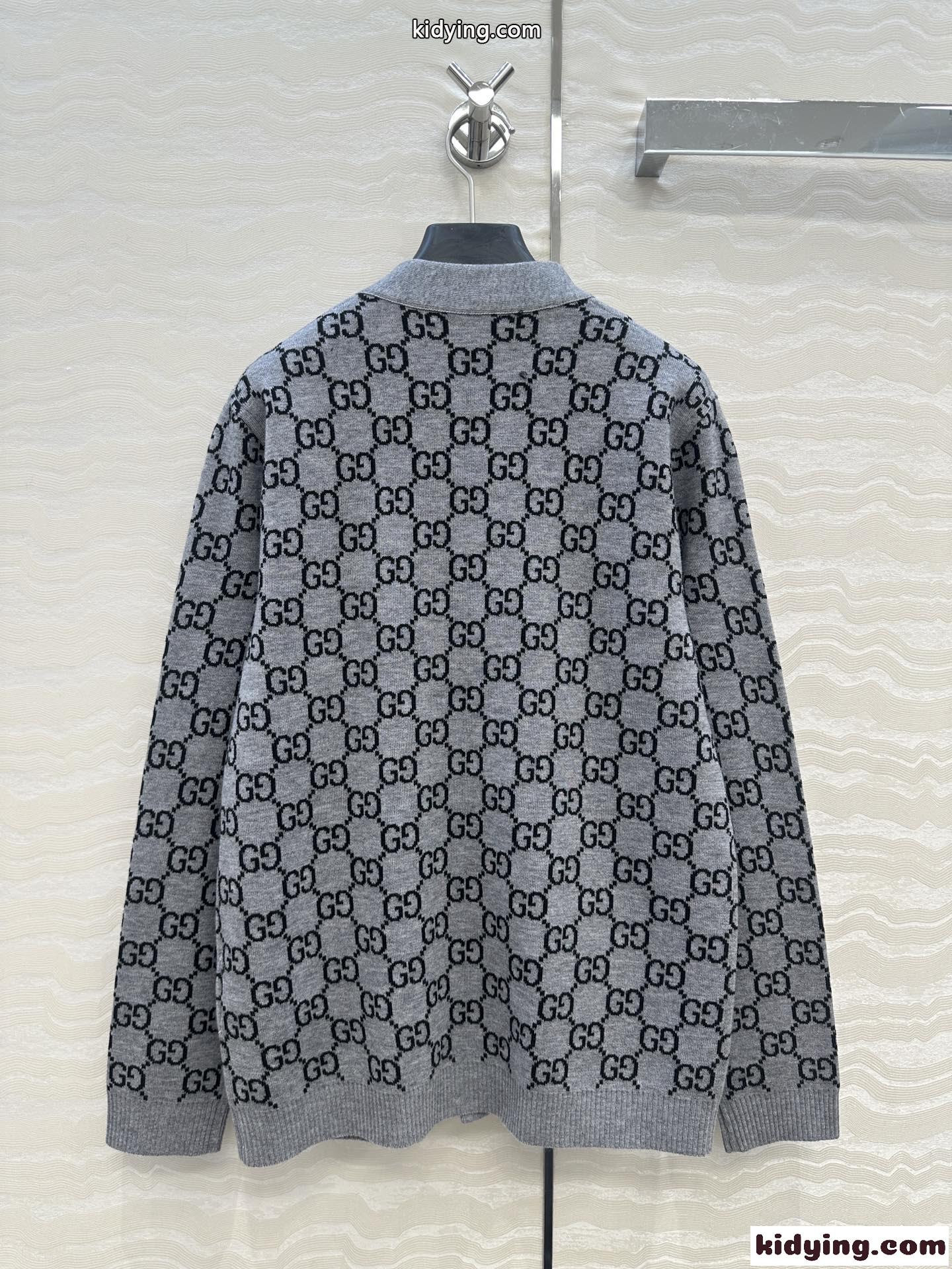 GGウール ジャカード リバーシブルカーディガン グッチ ニット 偽物 グレー-4