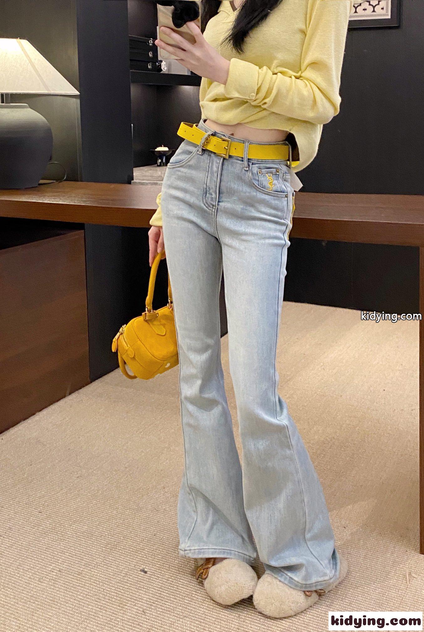 YSL サン ローラン デニム偽物 カジュアルパンツ デニム素材 ズボン ファッション レディース ブルー-0