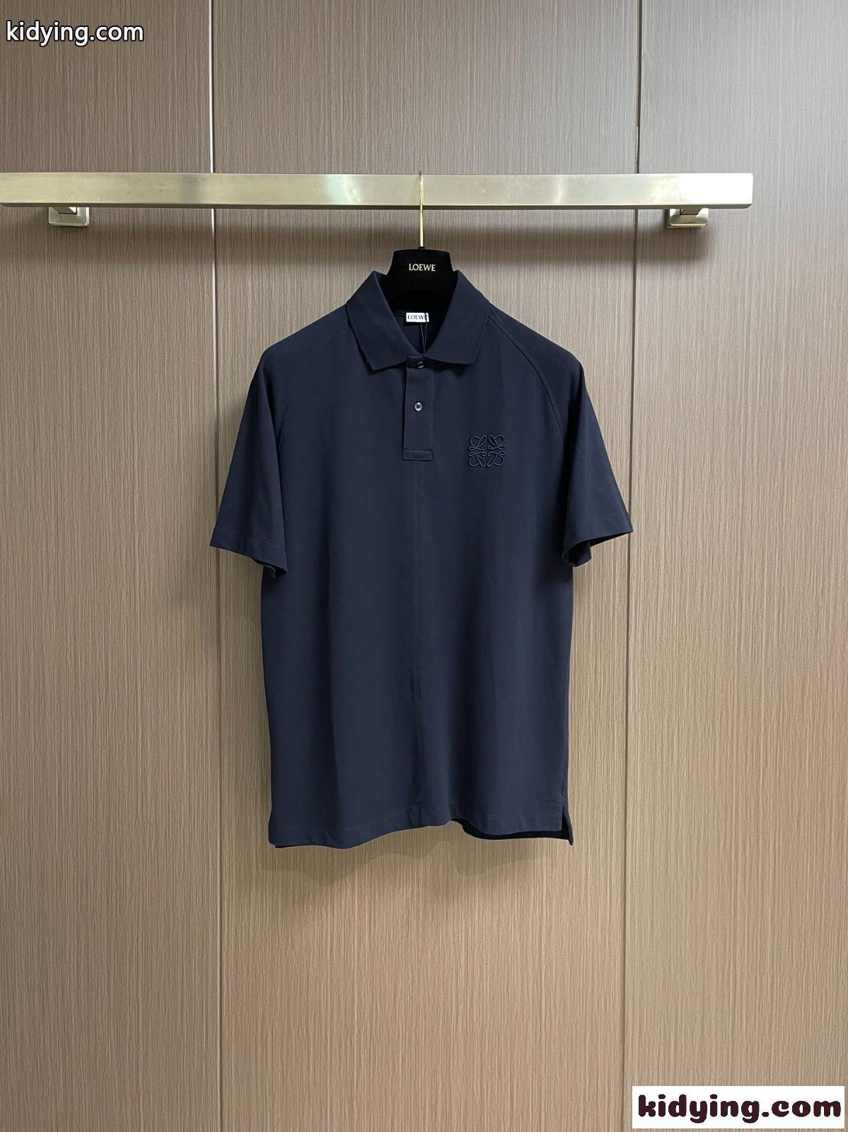 シンプル 合わせやすい コットン ポロシャツ ロエベ Tシャツ コピー 半袖 ネイビー-1
