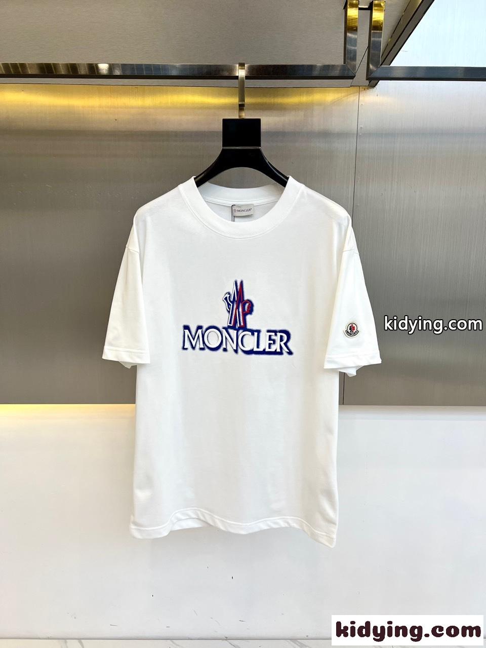 モンクレール Tシャツ コピー カジュアル 刺繍入り クルーネック コットン 半袖Tシャツ ホワイト-0