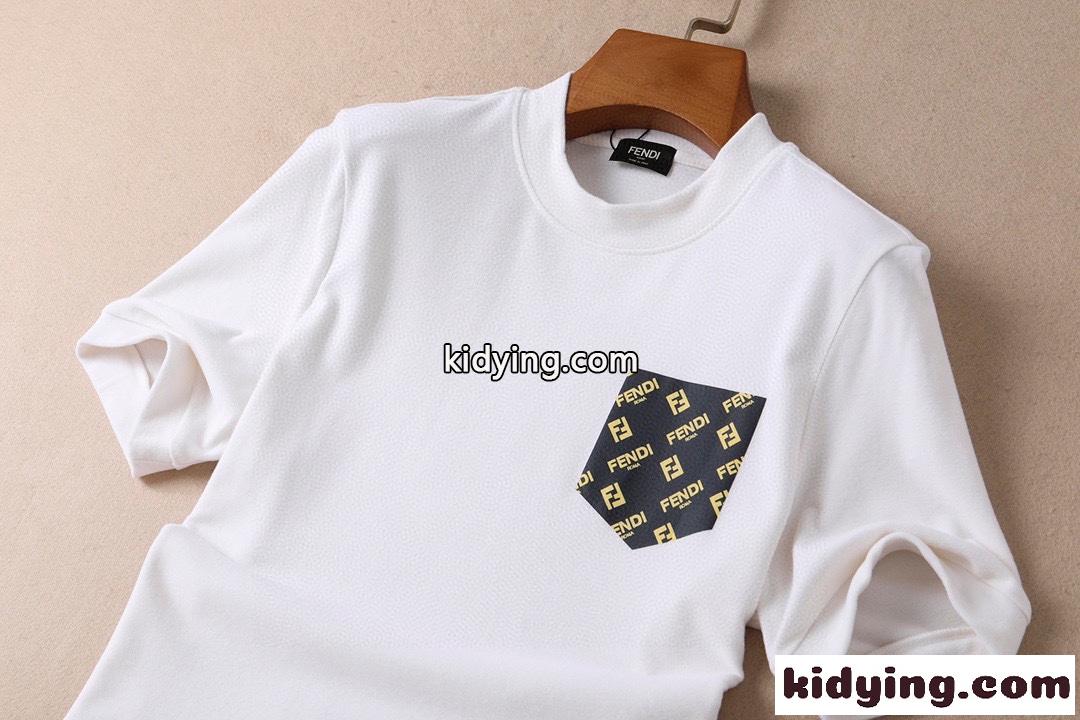 カジュアル シンプル 秋冬 プリント ラウンドネック フェンディ 半袖tシャツ コピー スウェード プルオーバー-3