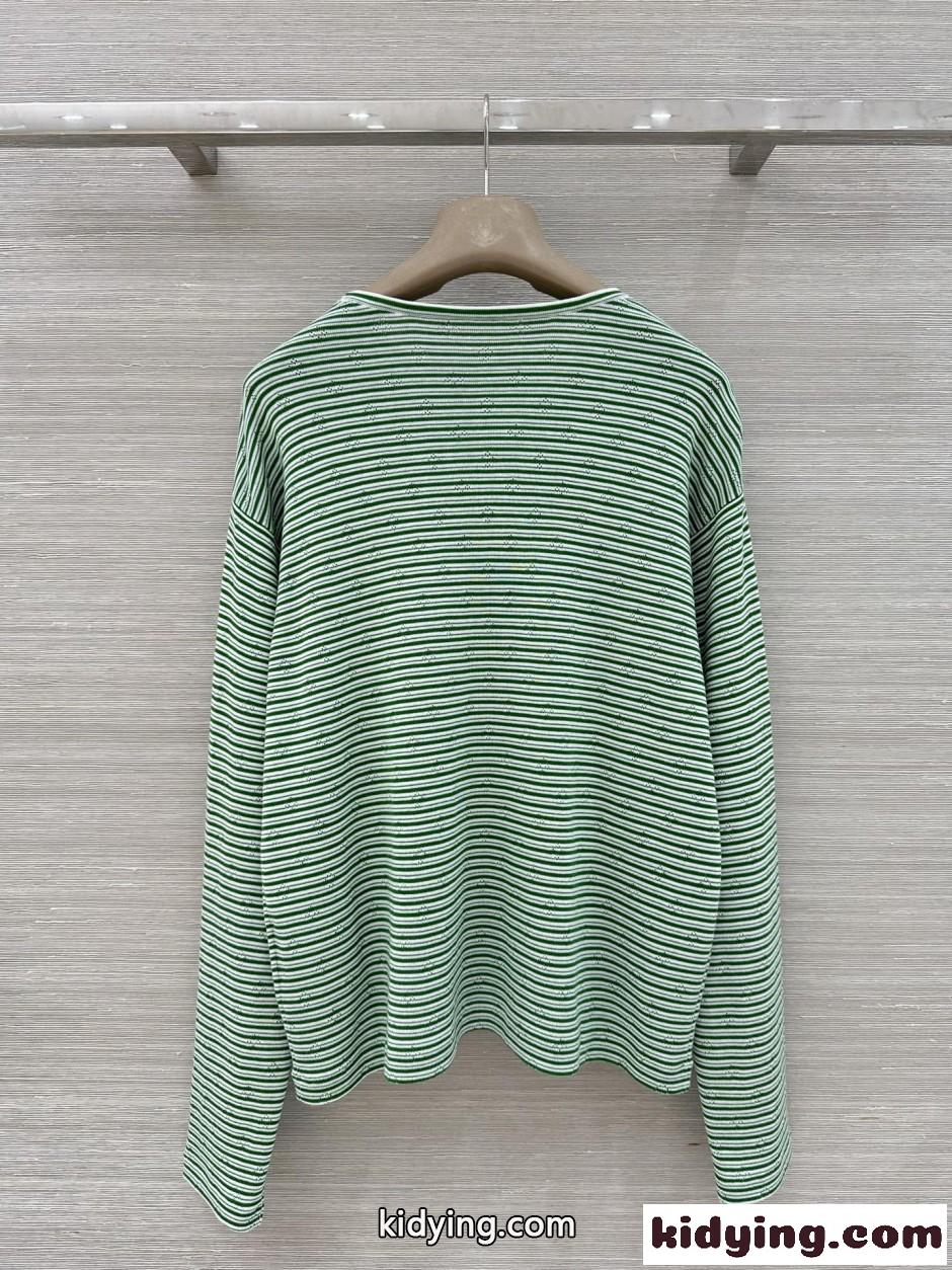 ミュウミュウ Tシャツ コピー ボーダー柄 透かし編み 長袖Tシャツ-5