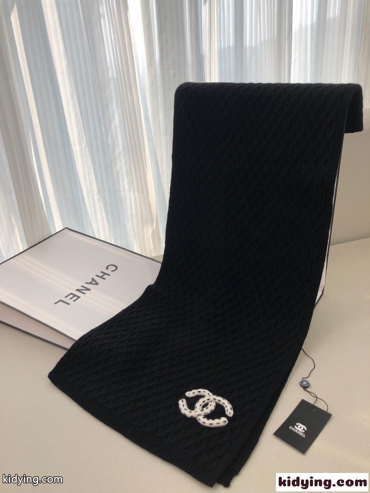 シンプル 合わせやすい カシミヤ ニットマフラー シャネル スカーフ 偽物 ブラック-0