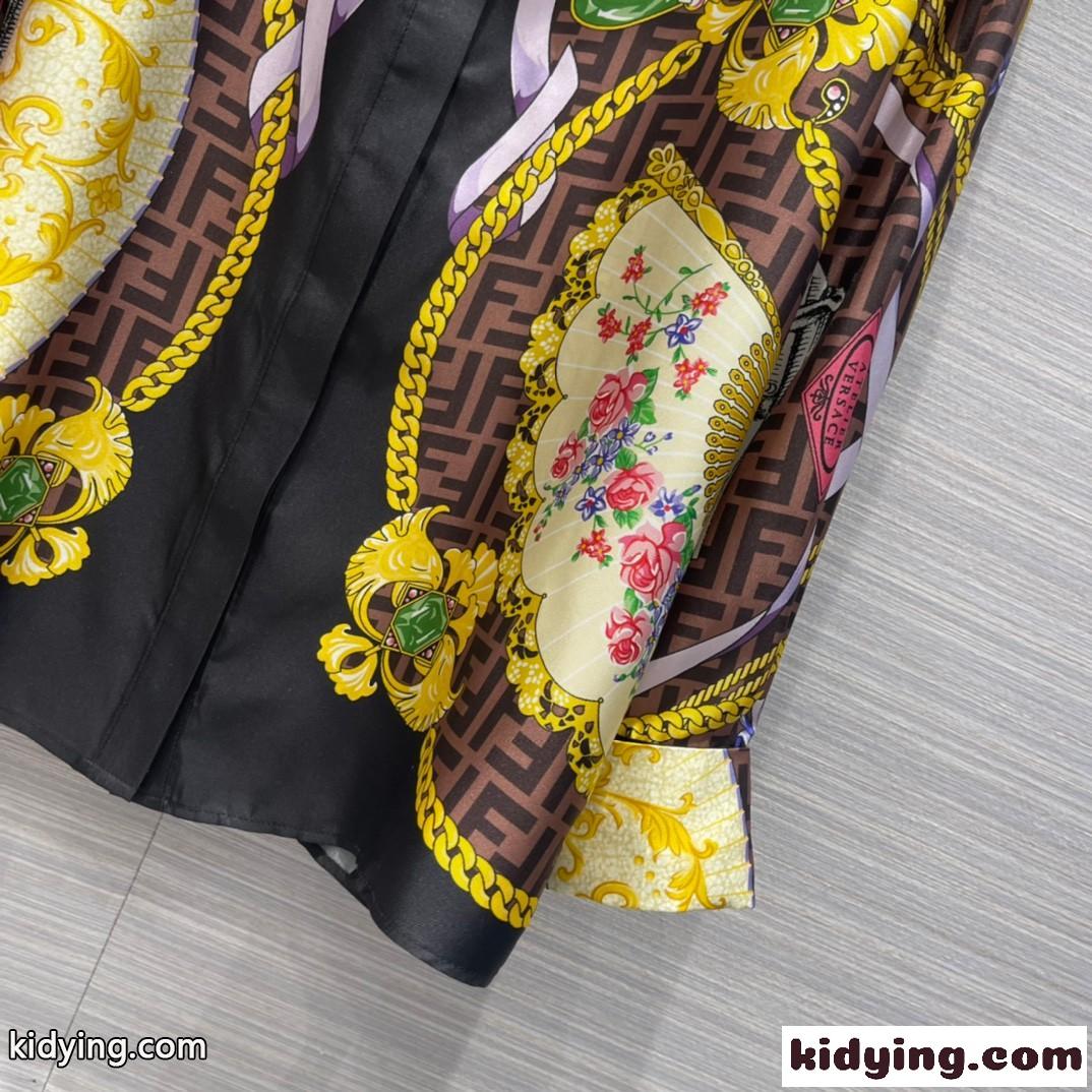 FENDI X VERSACE 22SS シルク フェンダーチェ 長袖 ロングシャツ フェンディ シャツ コピー-4