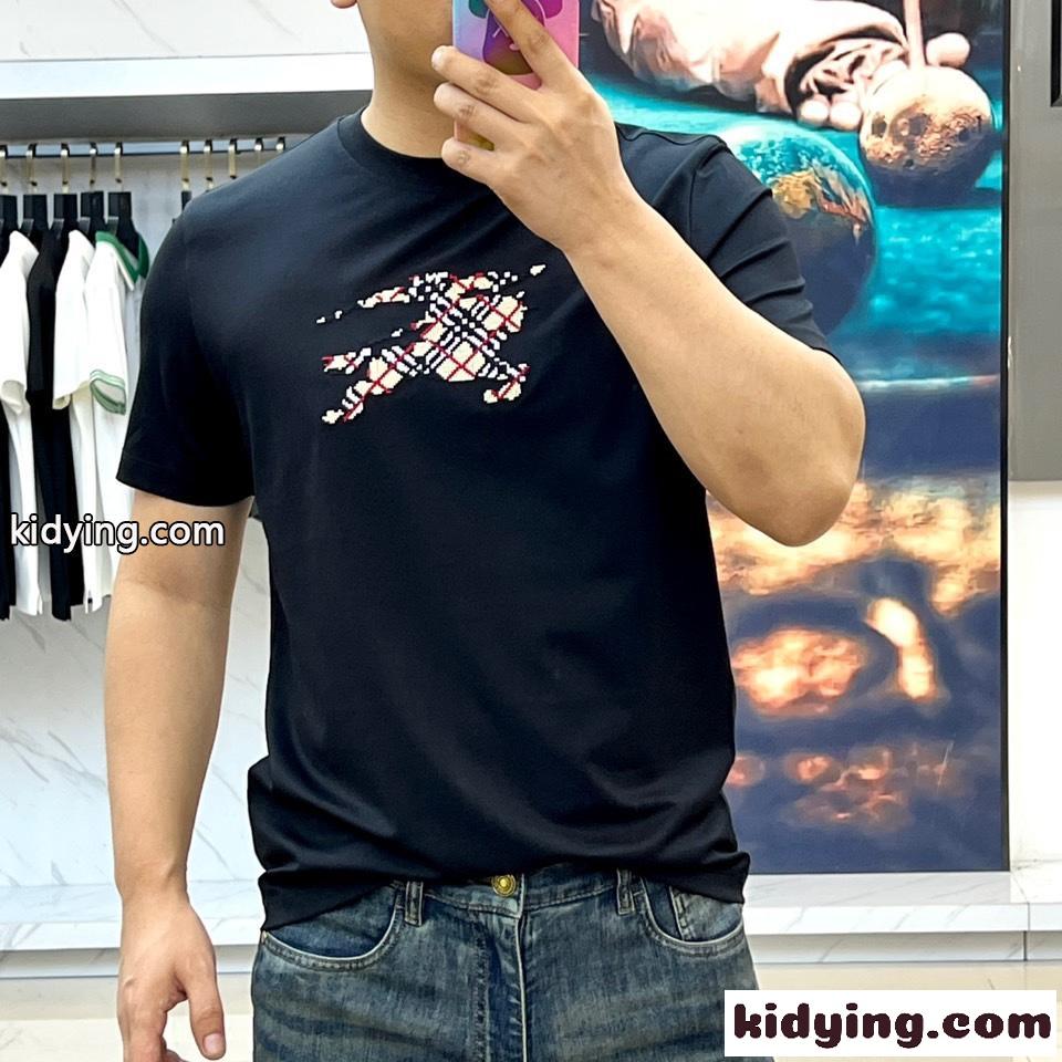 おしゃれ コットン クルーネック バーバリー Tシャツ 偽物 半袖Tシャツ ブラック-1