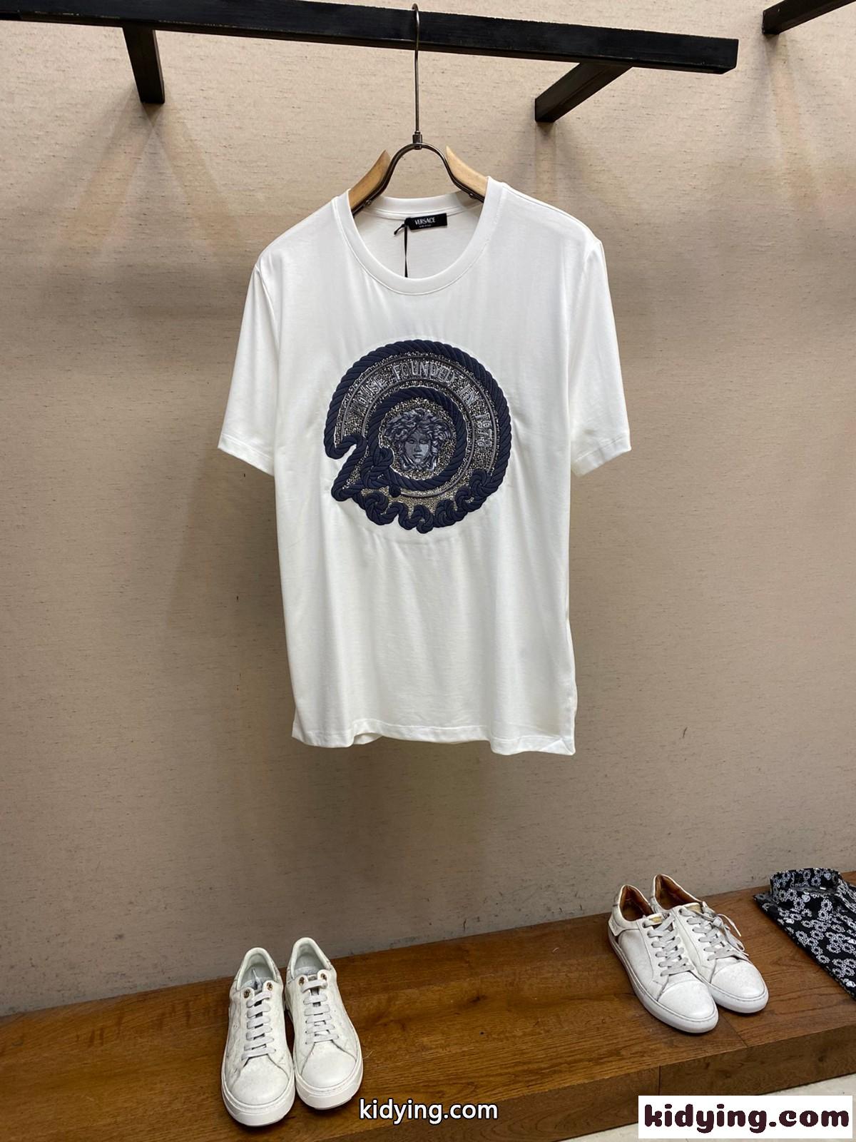 ヴェルサーチェ Tシャツ スーパーコピー シルケットコットン 半袖Tシャツ ホワイト-1