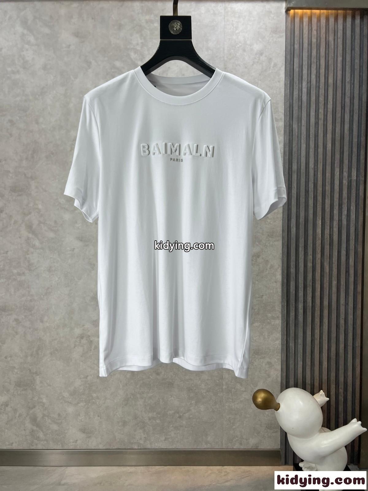 シンプル ロゴ入り バルマン Tシャツ コピー クルーネック 半袖Tシャツ ホワイト-0