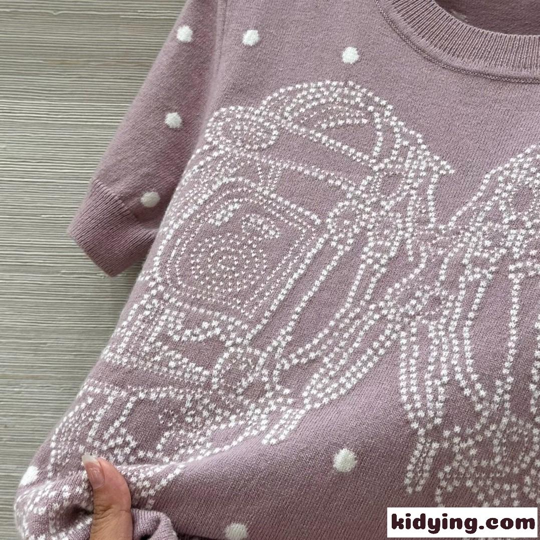 着心地抜群♪刺繍入り 半袖セーター エルメス ニットウェア コピー ピンク-4