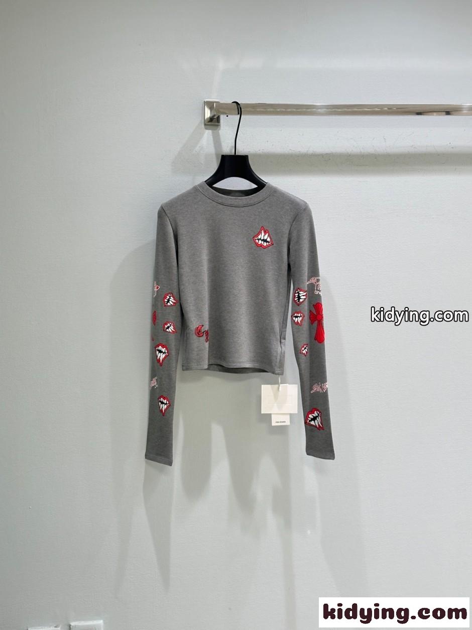 スタイリッシュ コンパクト 長袖Tシャツ クロムハーツ Tシャツ 偽物 グレー-0