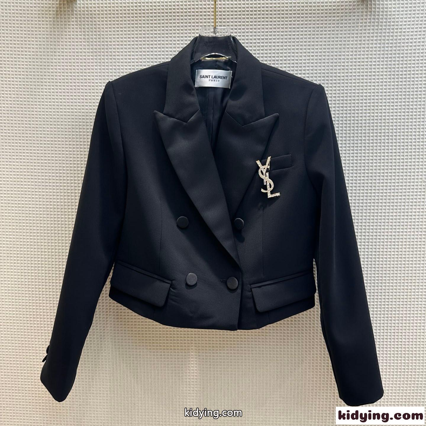 YSL イヴ・サンローラン クロップド タキシードジャケット コピー レディース-2