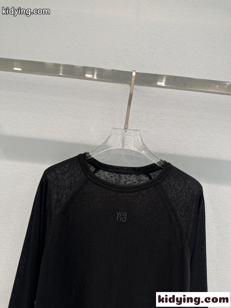 シンプル ロゴ刺繍 ロングスリーブTシャツ アレキサンダーワング Tシャツ コピー ブラック-0