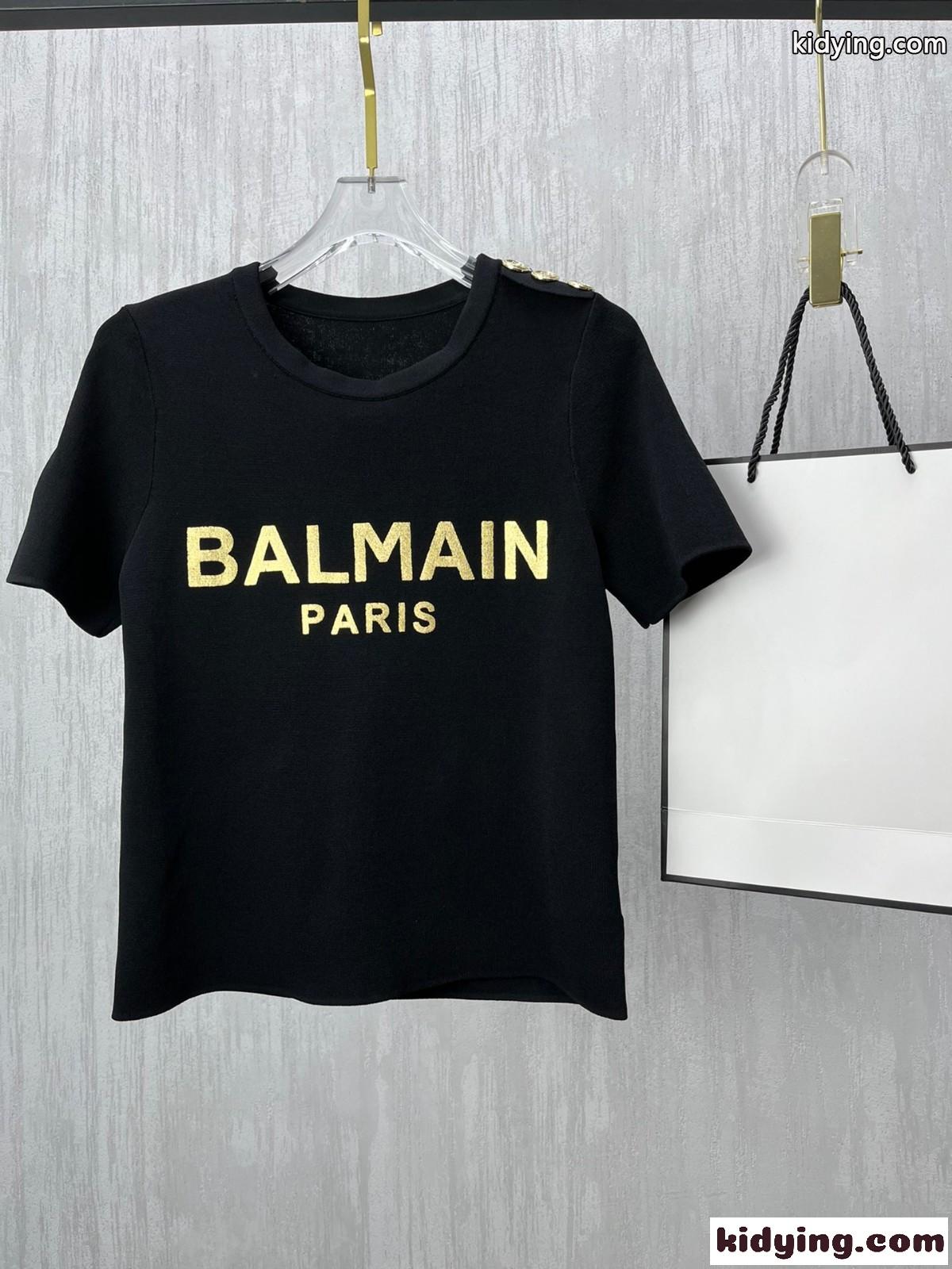 春夏 新作 優しい肌触り 快適 4色あり ロゴ プリント バルマン tシャツ コピー クルーネック ニット おしゃれ-0