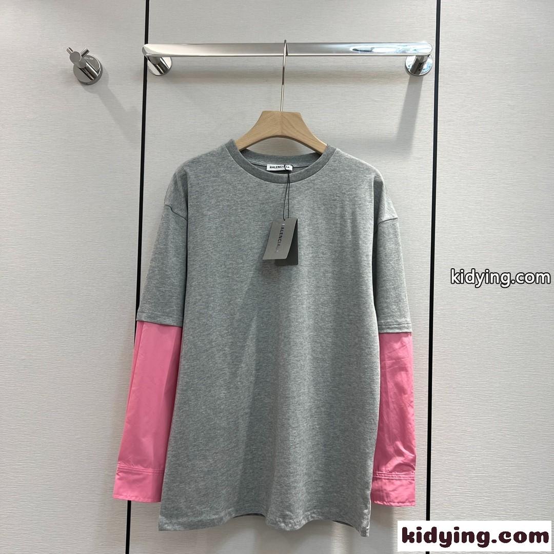 お洒落 切り替え クールネック 長袖 バレンシアガ Tシャツ コピー 重ね着風 レディース カジュアル ファッション-0