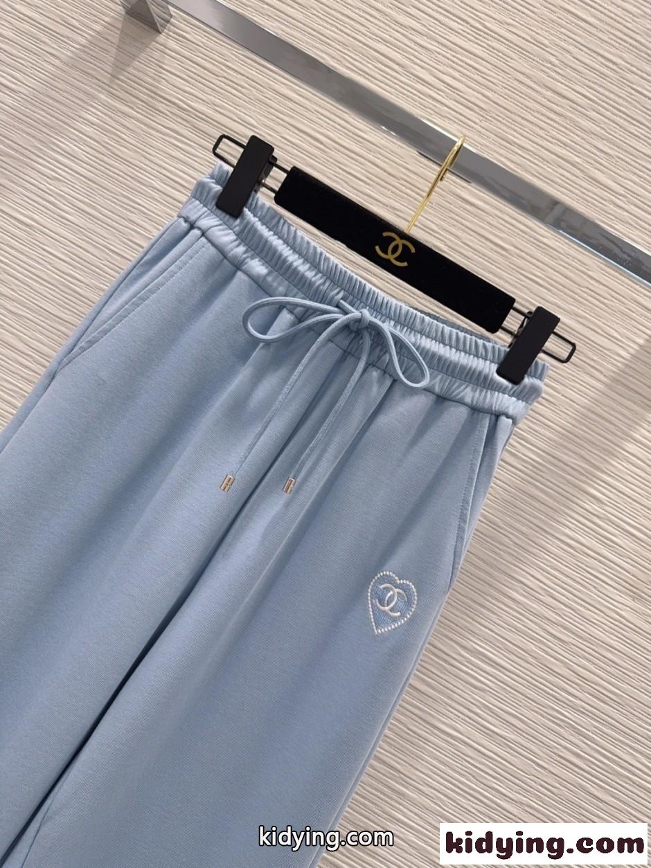 ハートロゴ刺繍 テンセルブレンド ロングパンツ シャネル パンツ コピー ブルー-2