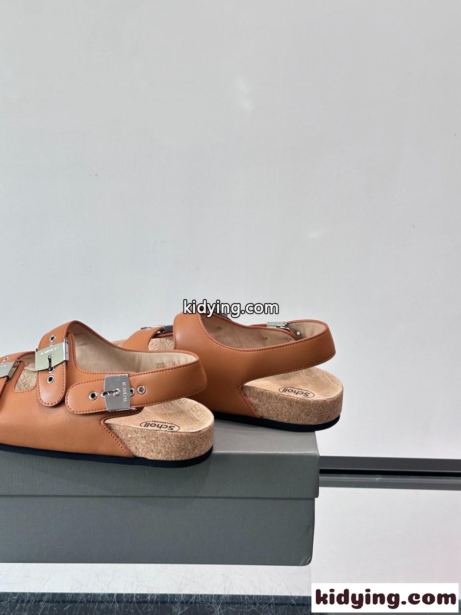 バレンシアガ x Scholl レザー サンダル スーパーコピー 人気 ブラウン-1