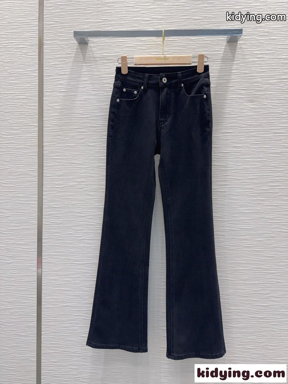 ミュウミュウ ジーンズ コピー フェンミン 合わせやすい フレア デニムパンツ-0