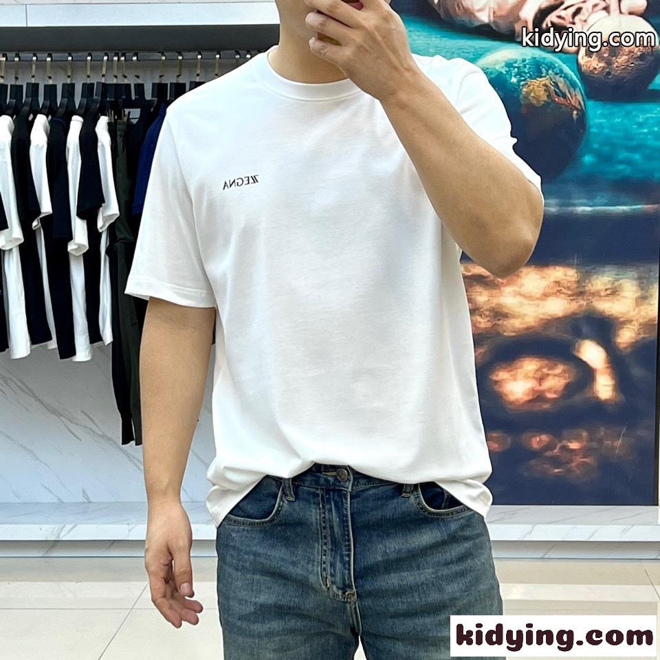 シンプル ロゴ入り クルーネック エルメネジルド・ゼニア 半袖Tシャツ コピー ホワイト-1