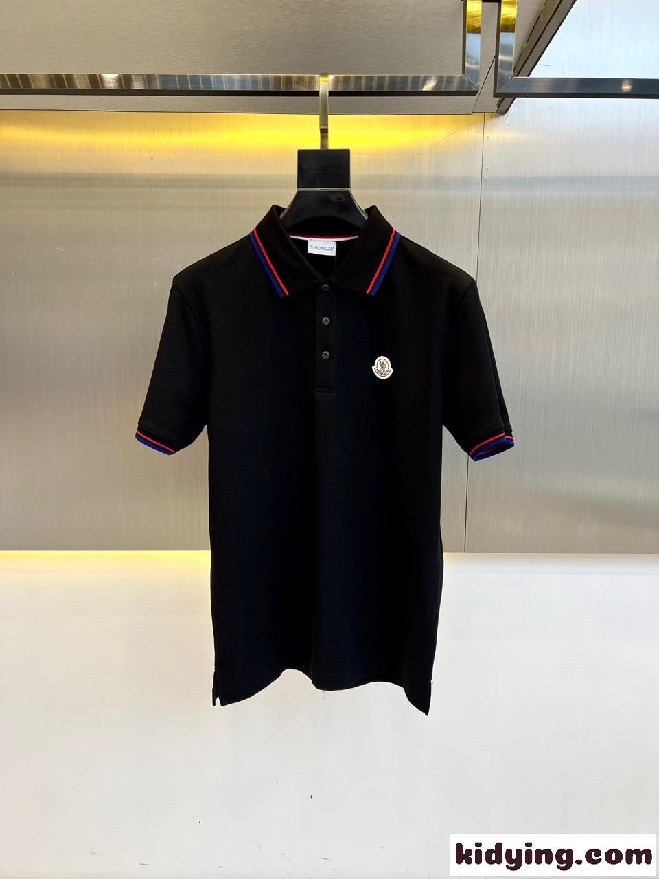カジュアル コットンピケ 半袖ポロシャツ モンクレール Tシャツ スーパーコピー ブラック-1