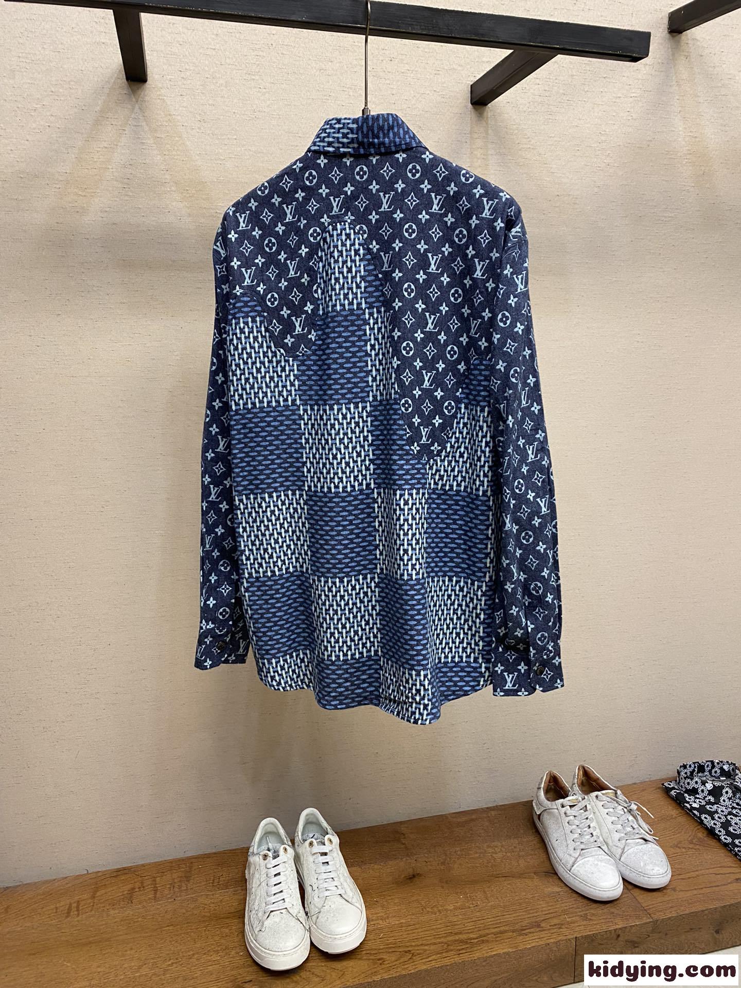 ダミエ ウェーブス デニムシャツ ルイヴィトン シャツ コピー ロングスリーブ-0
