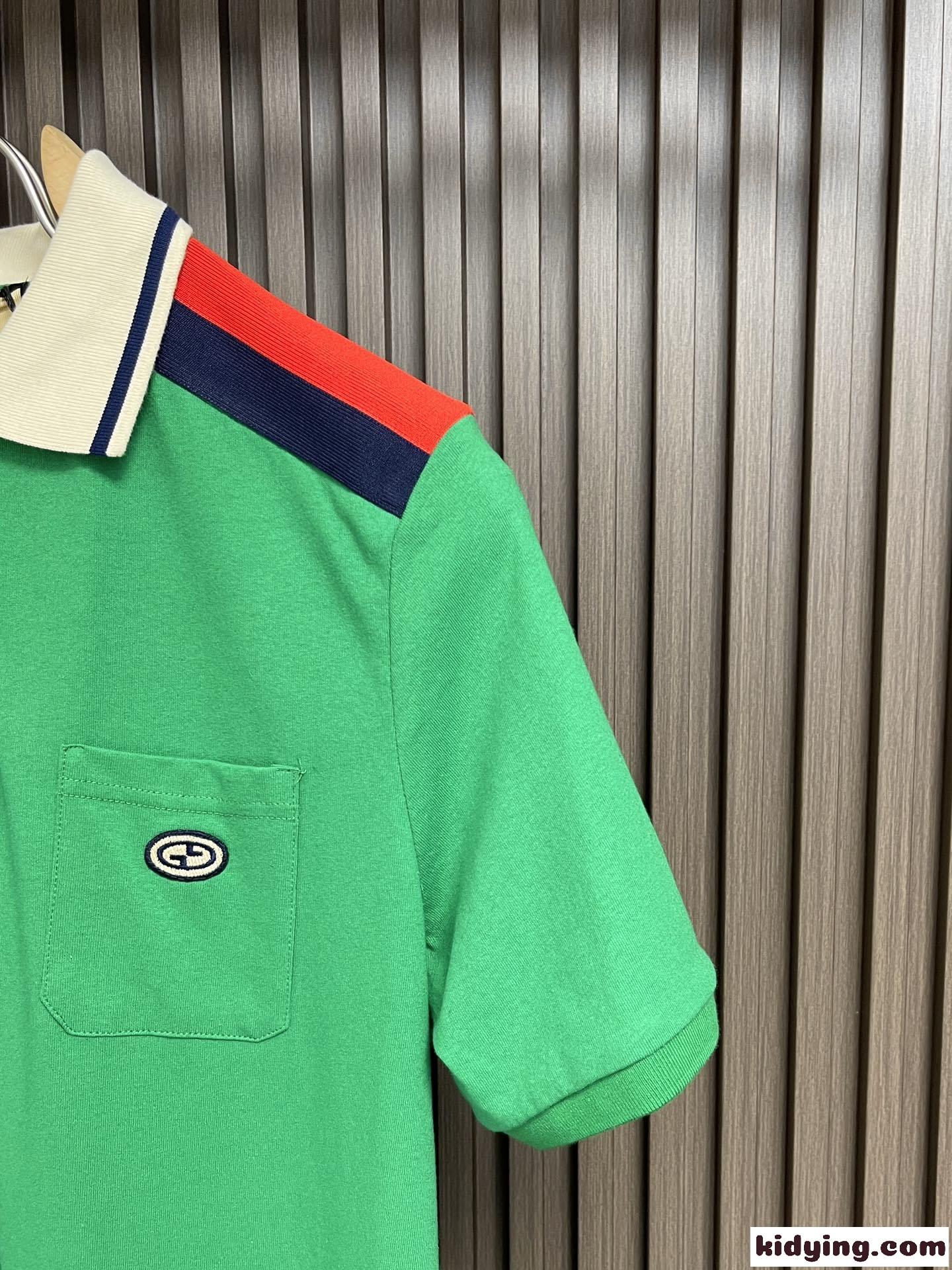 人気 GG パッチ付き コットン ポロシャツ グッチ Tシャツ コピー グリーン-2