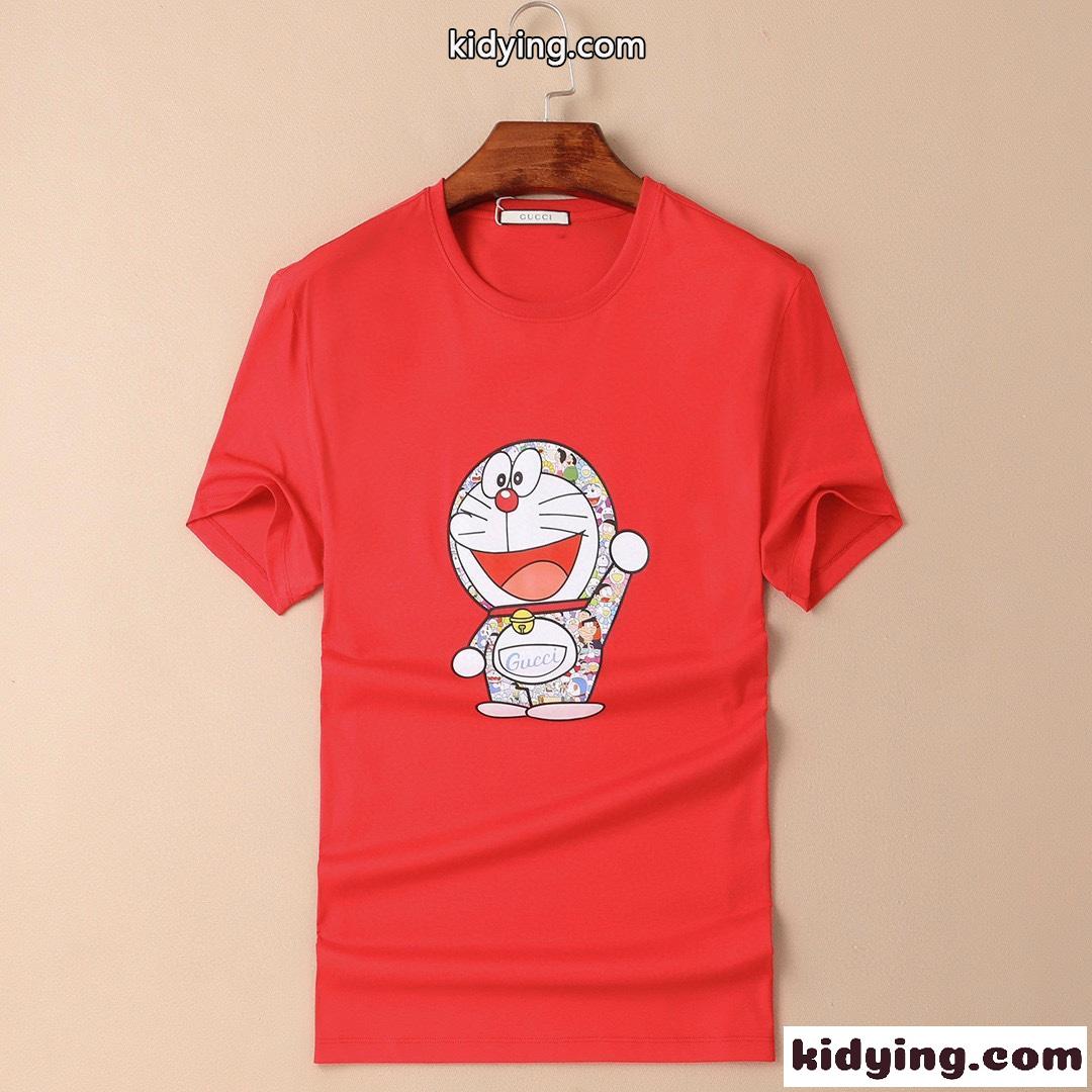 遊び心いっぱい 可愛いド ラえもん プリント グッチ 半袖Tシャツ コピー シルケット加工 クルーネック トップス-0