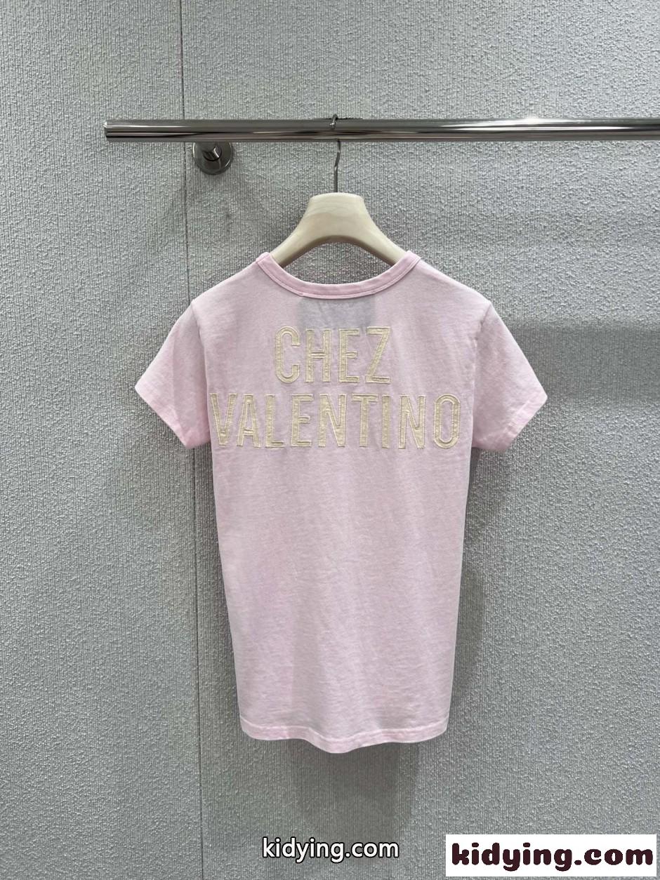 カジュアル プリント コットン 半袖Tシャツ ヴァレンティノ Tシャツ 偽物 ピンク-2