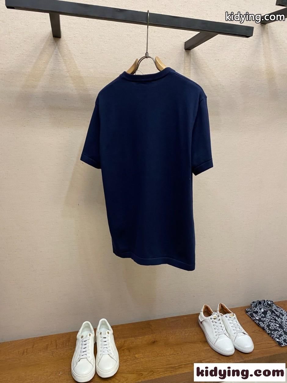 ショートスリーブ クルーネック ウィズ シグネチャー ルイ・ヴィトン Tシャツ コピー ネイビー-0