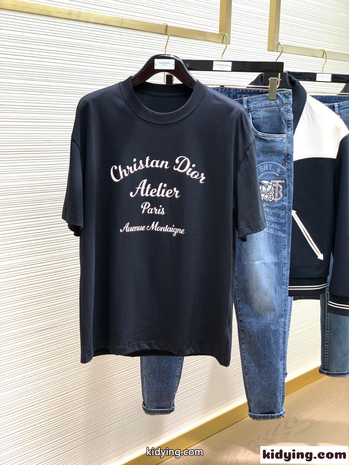 シンプル おしゃれ ロゴプリント クルーネック クリスチャン・ディオール Tシャツ コピー-1
