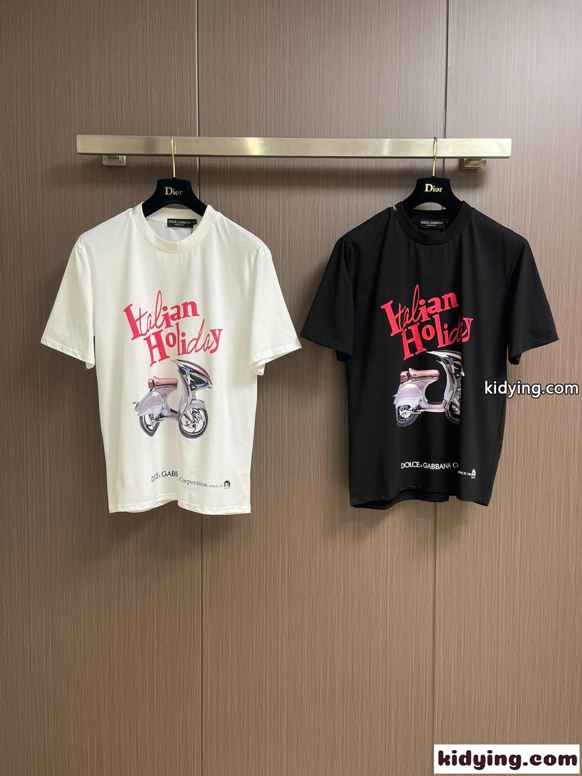 Vespaプリント クルーネック 半袖Tシャツ ドルチェ&ガッバーナ Tシャツ コピー コットン-0