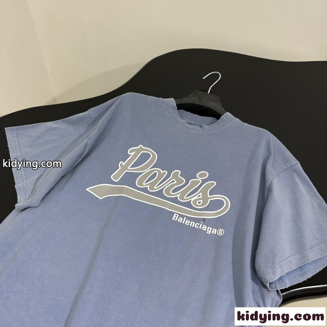 ユニセックス ENJOY PARIS 半袖Tシャツ バレンシアガ Tシャツ コピー ブルー-2